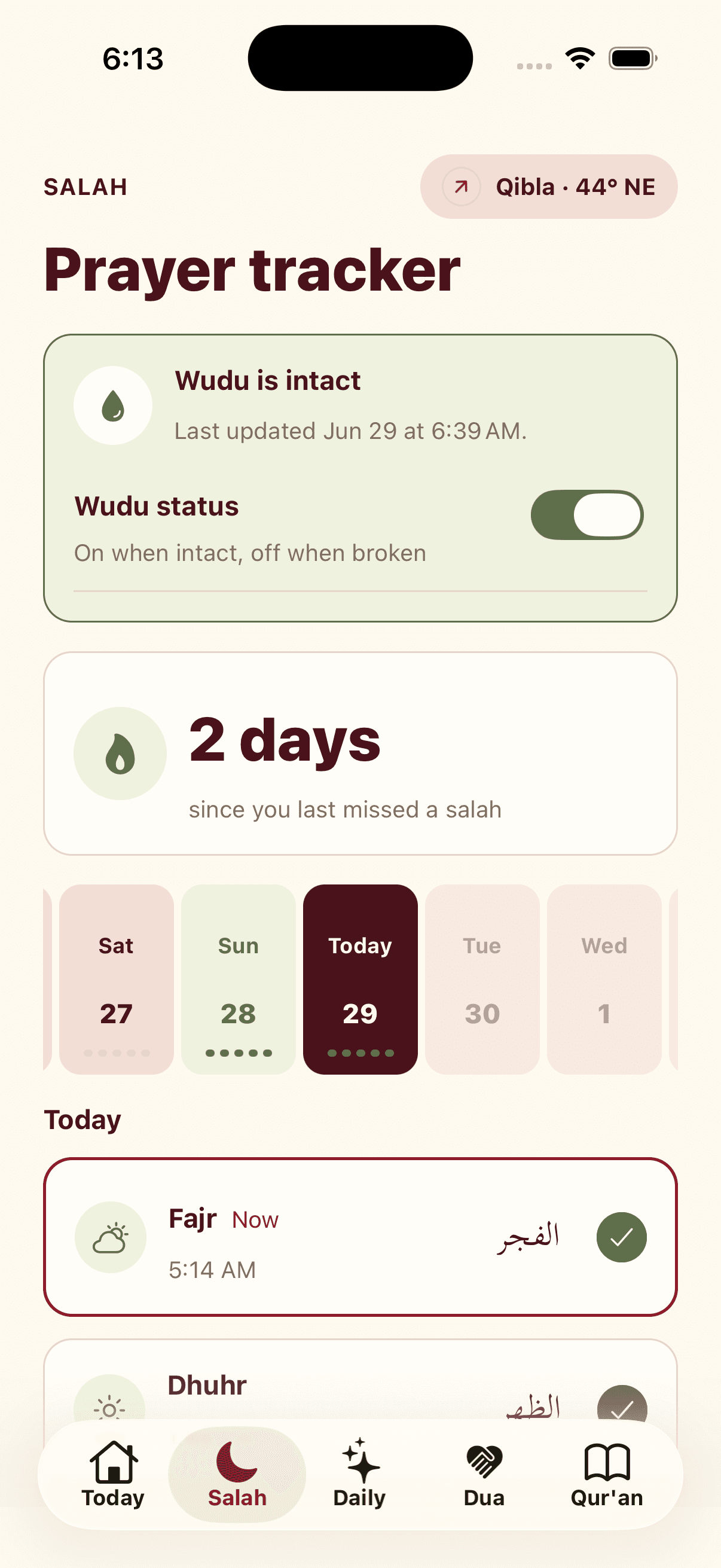 Wudu tracker and home-screen widget